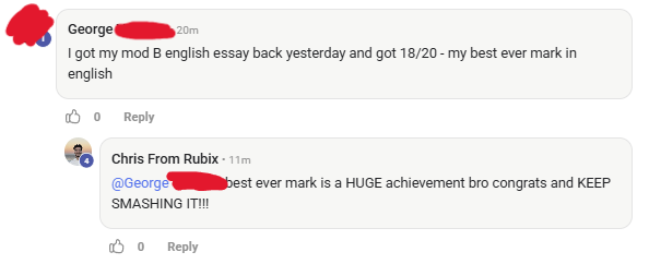 George: 18/20 in his English essay
